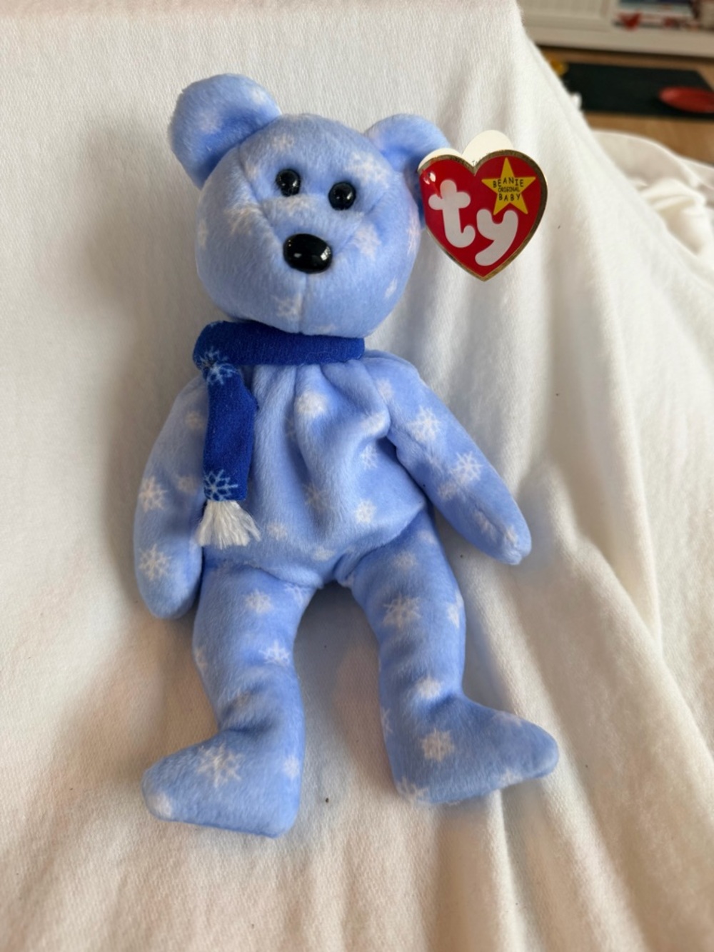 Ty Blue Snowflake Beanie Baby Bear with Scarf